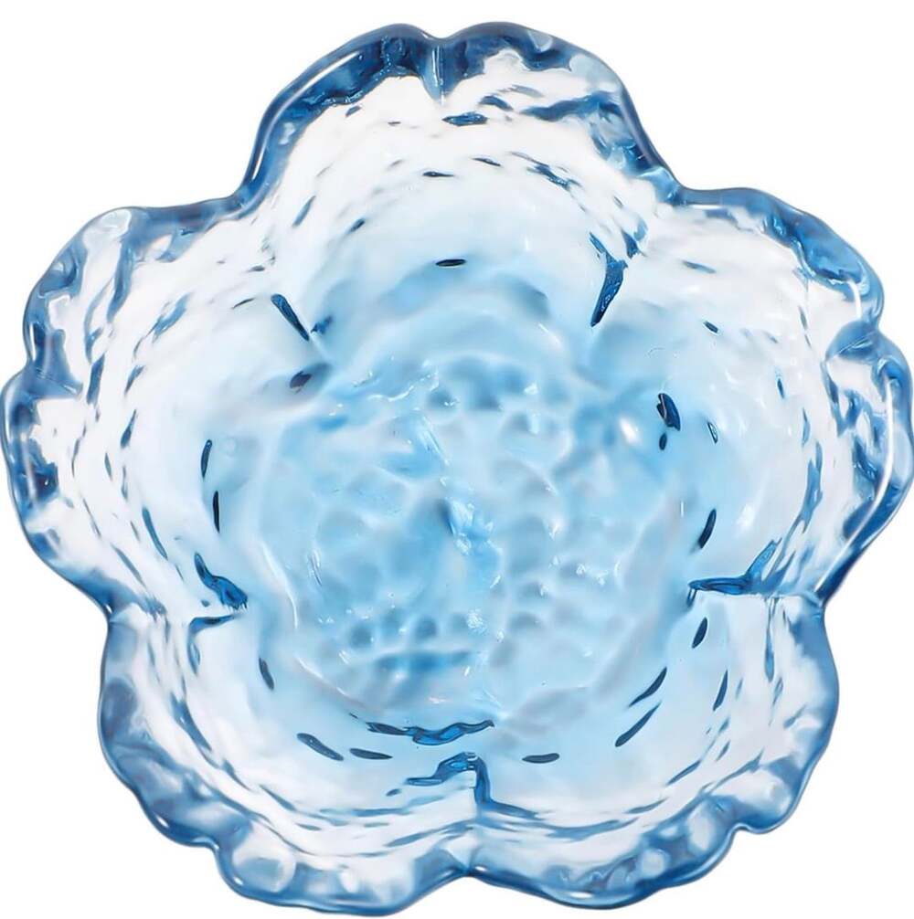Beebeecraft Sakura Steel Blue Cherry Blossom Flower Glass Jewelry Dish Tray